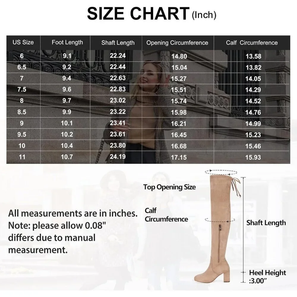 Women's Sand Suede Inner Zipper Thigh High Over The Knee High Square Heel Boots
